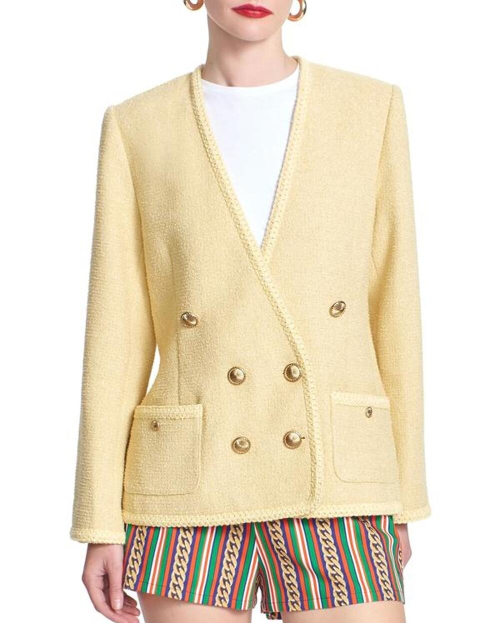 Corey Lynn Calter Evelyn Tweed Jacket Blazer Bamboo Yellow M NEW Quiet Luxury